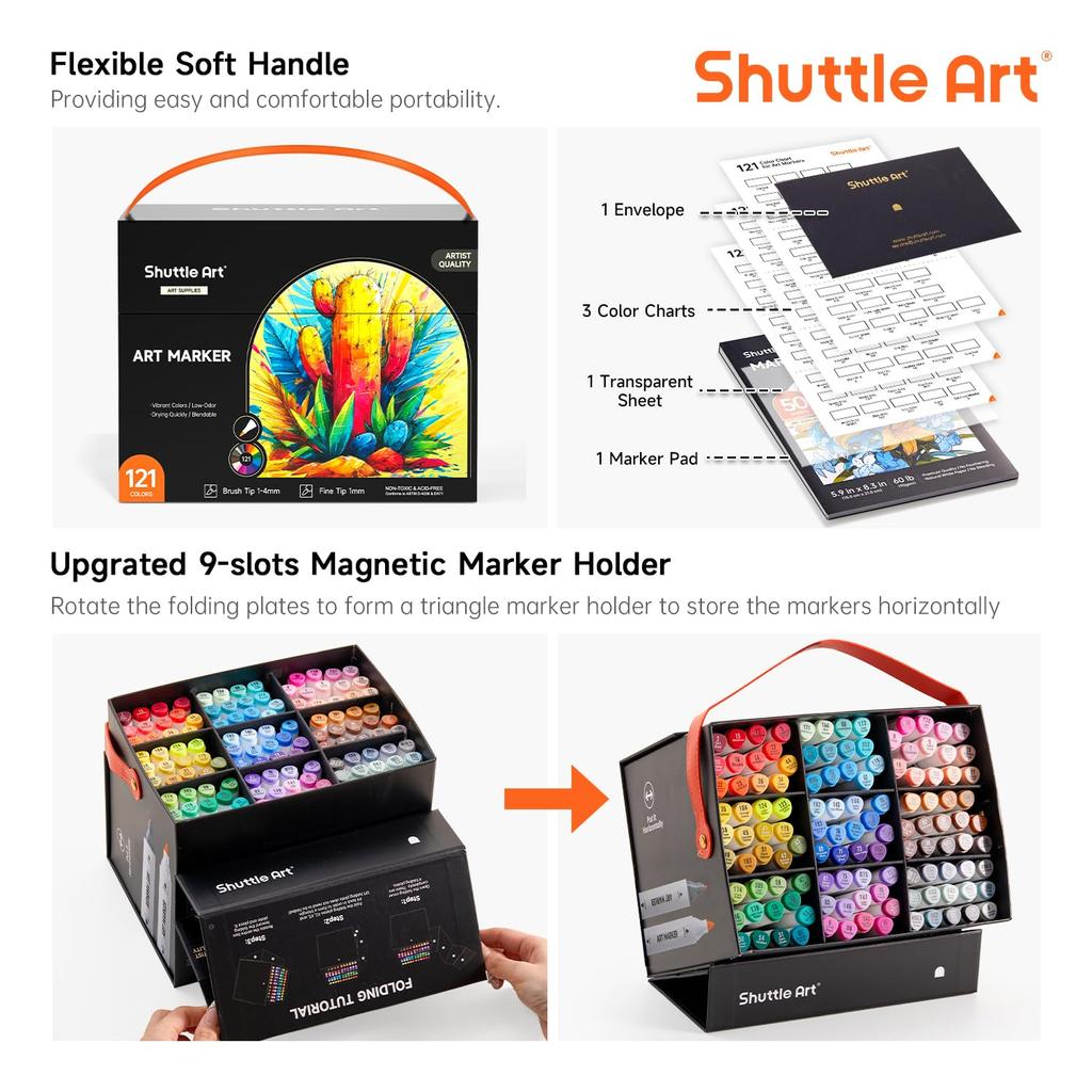 Shuttle Art Illustration Marker Alcohol Twin Tip Blender Carrying and Color Chart Perfect for Coloring and Art A Great Gift for Adults and 120-Color