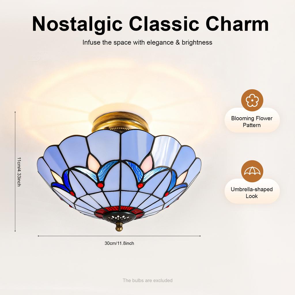 110-220V Umbrella-Shaped Retro Classic Ceiling Light, Painted Glass Lampshade for Kitchen and Corridor Fixtures