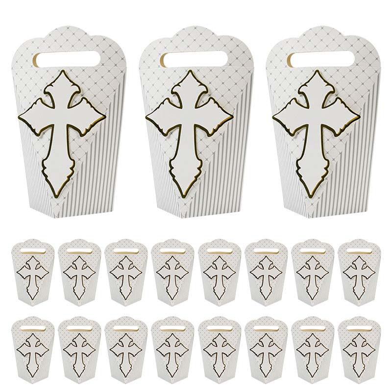 

Bronzing Three-Dimensional Phnom Penh Cross, White Pigeon Packaging Carton, Wedding Baptism Souvenir Portable Happy Candy Box
