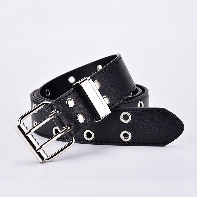 Vintage Hollow Punk Style Casual Double Row Star Studded Buckle Women's Fashion Belt