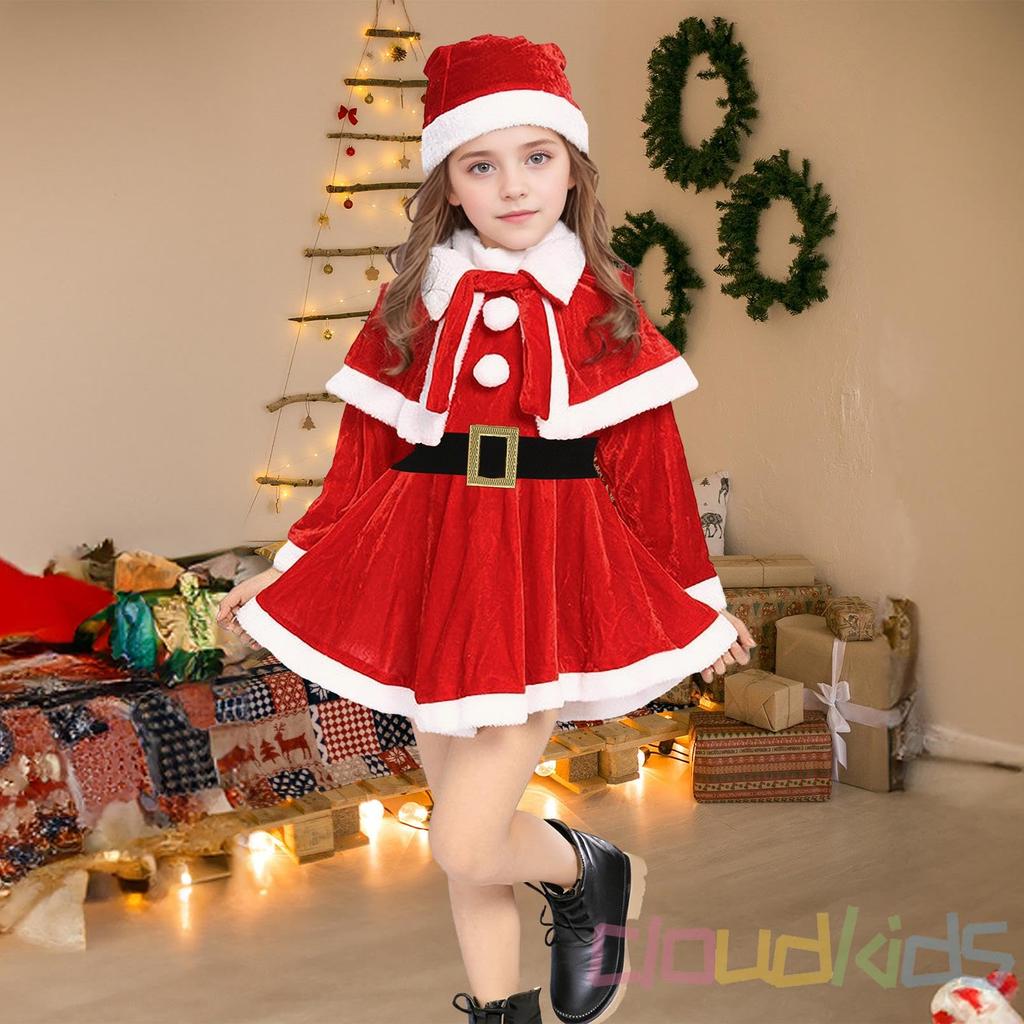Christmas Santa One Haunted School Cultural Carnival [Cloudkids] Children's Girls' Costume, Costume, Cosplay, Dress, Piece, House, Transformation,