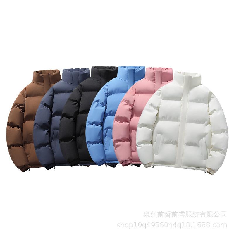 Men's winter new stand-up collar solid color thickened long-sleeved cotton-padded clothes trendy men's warm and casual personalized cotton clothes