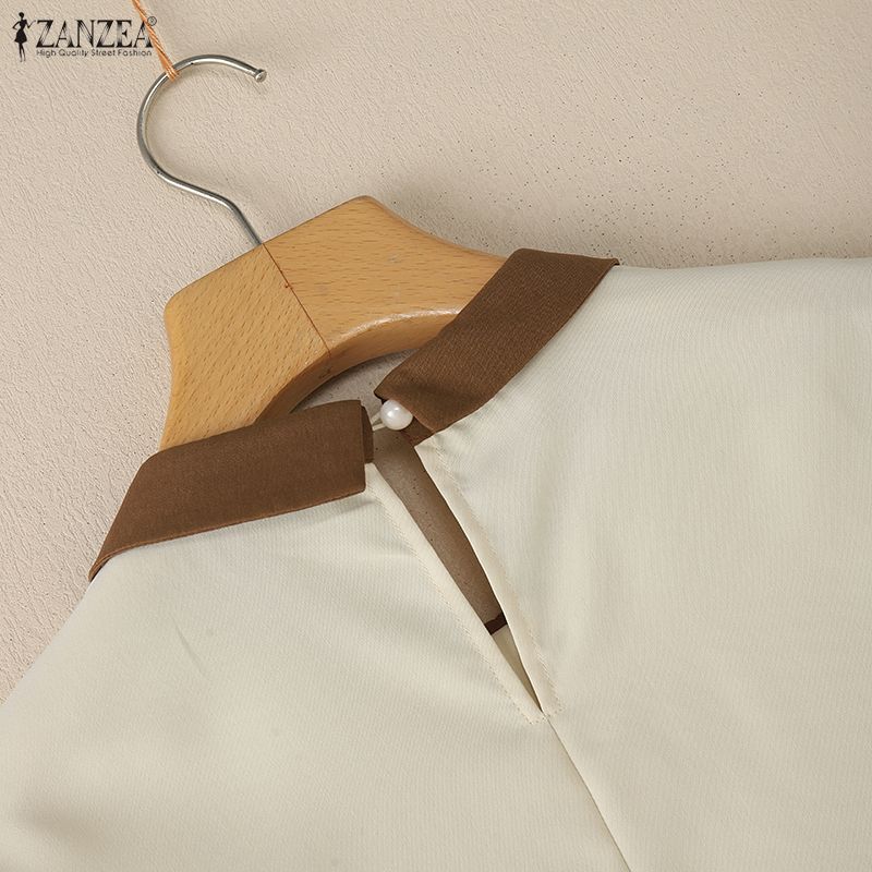 ZANZEA Damska codzienna bluzka z okrągłym dekoltem, luźna, letnia, z rękawem do połowy