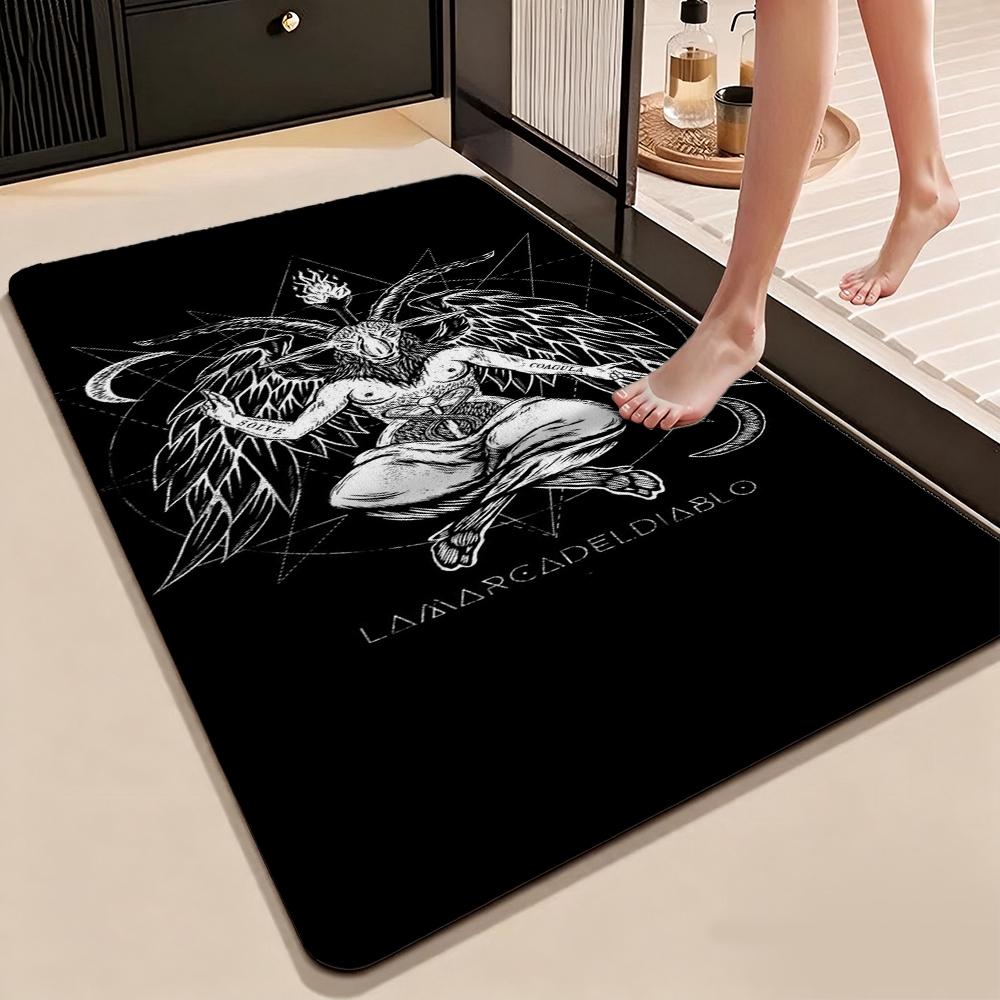 Dark Occult Baphomet Pentagram Art Indoor Rug Thick Nonslip Carpet For Hallway Doorway Kitchen Home Decor Birthday Gift