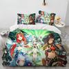 Genshin Impact Game Gamer Cartoon Comforter Bedding Set,Duvet Cover Bed Set Quilt Cover Pillowcase,king Queen Size Bedding Set