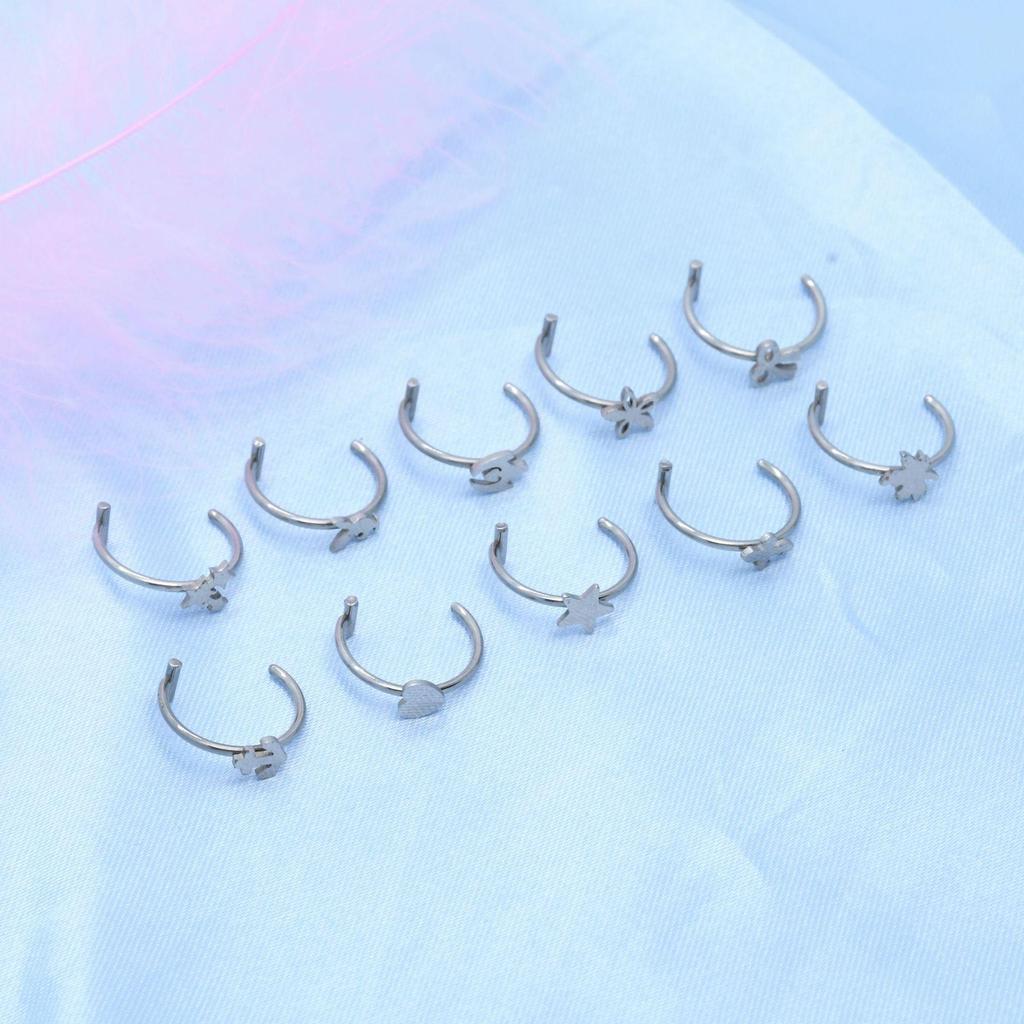 European & American Multi-Piece Stainless Steel Faux Lip, Nose, and Ear Stud Jewelry Collection