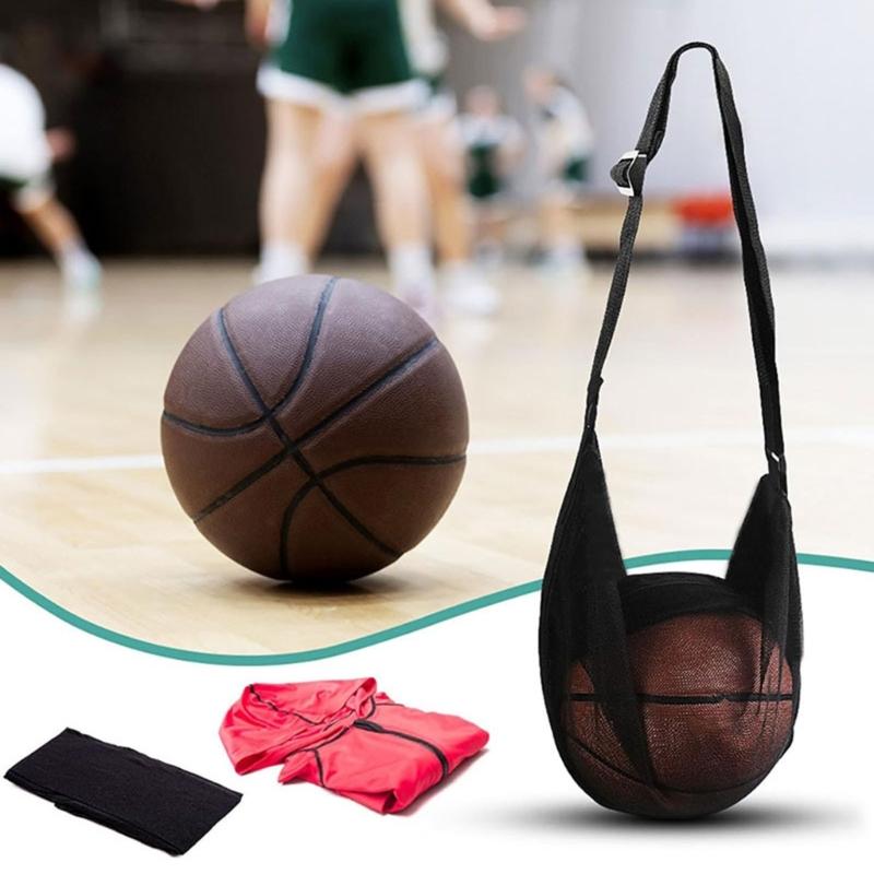 Sport Equipment Storage Net Bag for Carring Basketball Soccer Single Football Bag with Zippers Pocket Mesh Shoulder Bag