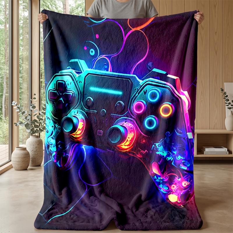 Neon Game Controller Theme blanket Lightweight Warm Flannel Blanket Decorative Throw Blanket for Home Decoration