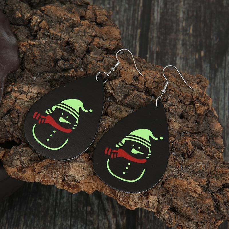 Fluorescent Snowman Leather Scarf Earrings for Women - Creative Christmas Design