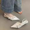 Summer New Baotou Sandals Women's Pointed Head Shallow Mouth Metal Buckle Soft Sole Anti-slip Wear-resistant Low Heel Shoes