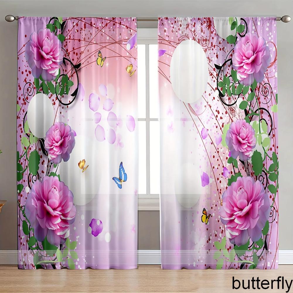 2 Paneele Schmetterling Voile Gardine Transparent Vorhang für Schlafzimmer Wohnzimmer Jalousien Fenstergröße kann angepasst werden 240*270