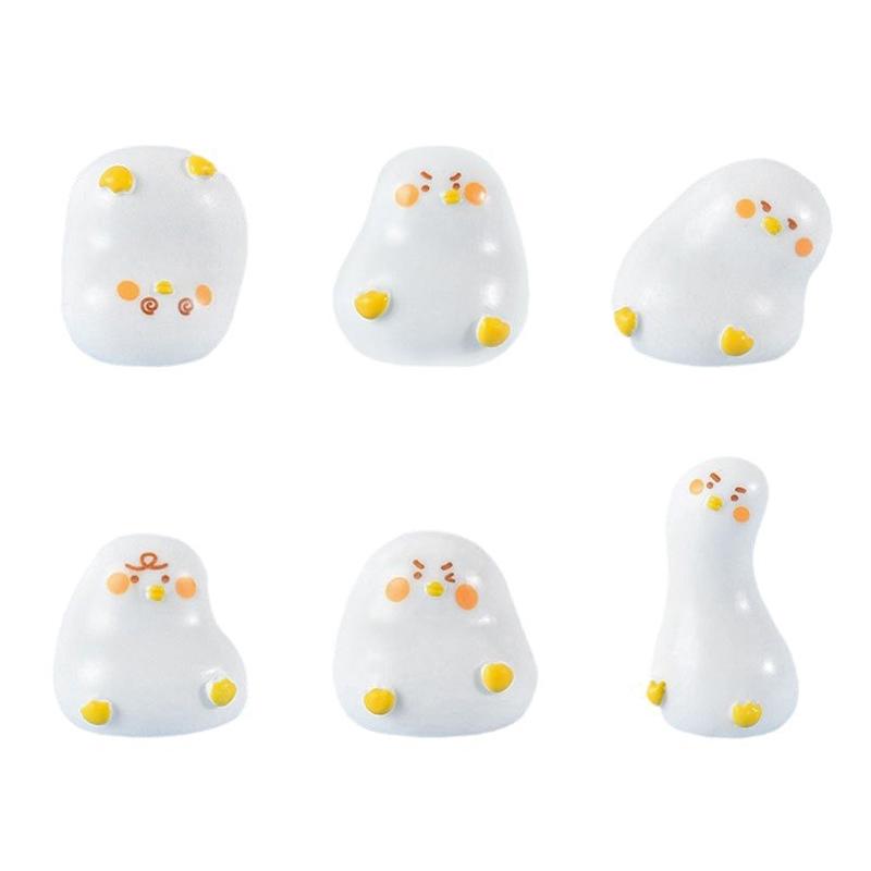 6Pcs Cute Mini White Duck Resin Figurines With Adorable Funny Expressions Perfect For Home Desk Decor And Diy Craft Gifts
