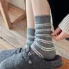 Ladies Autumn and Winter Thickened Plush Warm Love Embroidered Bow Striped Wool Medium Tube Pile Socks