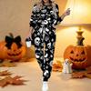 Conjunto de Dos Piezas con Estampado de Halloween para Mujer, Top de Manga Larga con Cuello Redondo y Pantalones Jogger con Cordón, Chándal Casual para Primavera Otoño