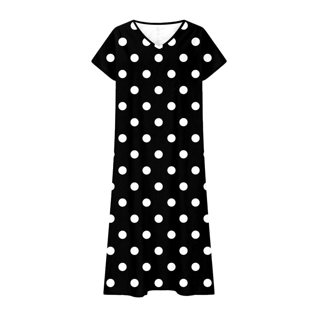 Fashion Women's Summer V-Neck Short Sleeve Vintage Floral Print Beach Dress