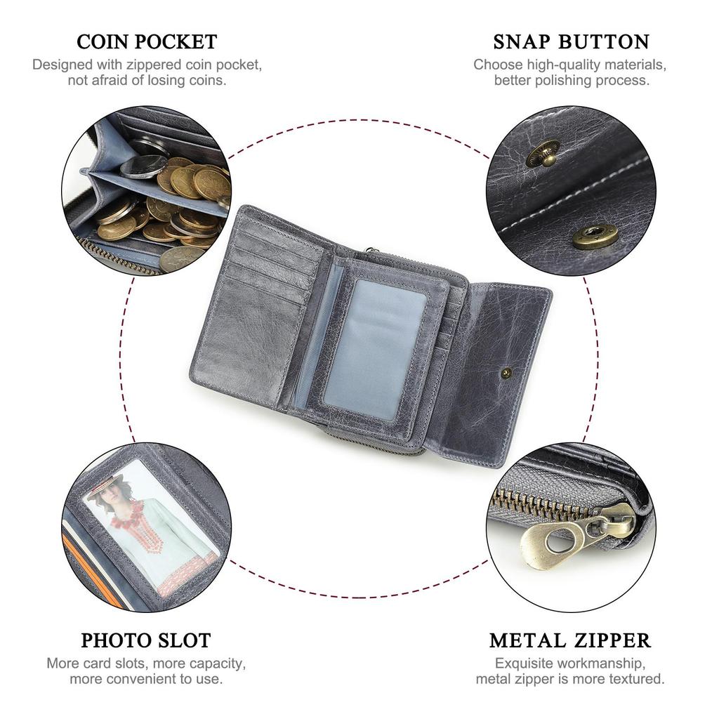 CONTACT'S Genuine Leather Women Wallets Short Bifold Wallet With Coin Purse Card Holder Small Money Bag