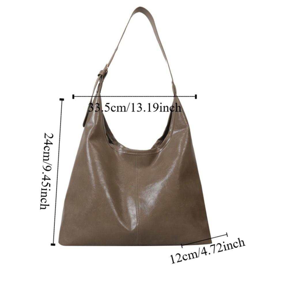 Solid Color Commuting Shoulder Bag Large Capacity Vintage Underarm Bag Soft Leather Tote Bag Women