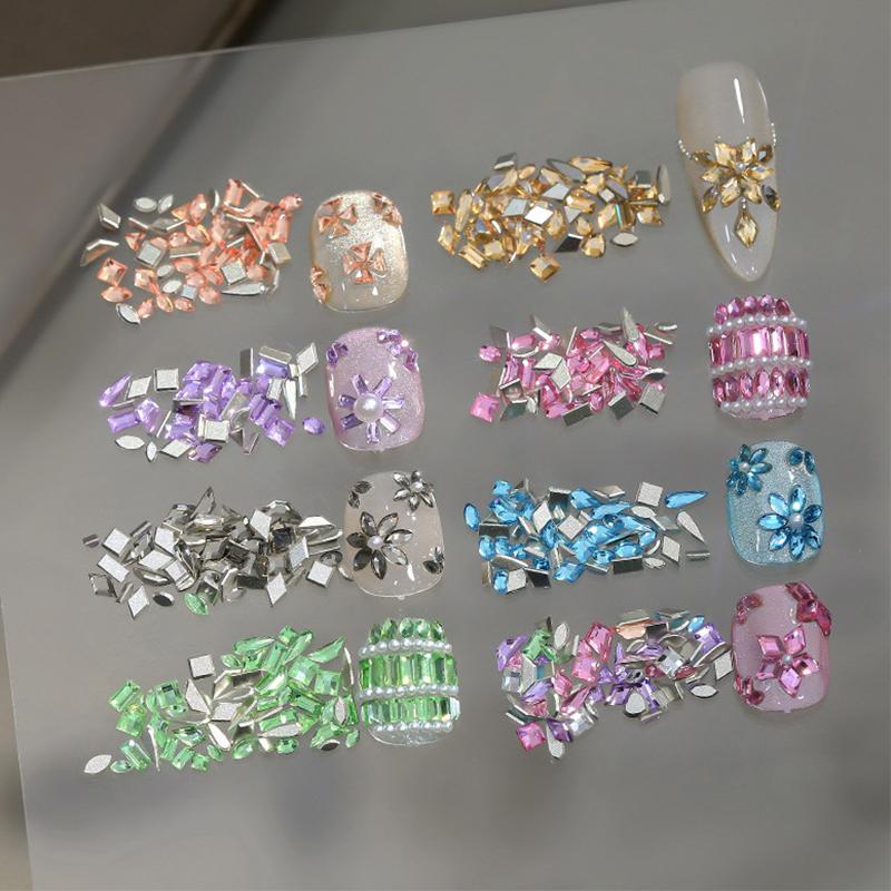 50Pcs Nail Mini Glass Charming Sparkling   Collection Mixed Color Luxury Manicure Decorations Accessories