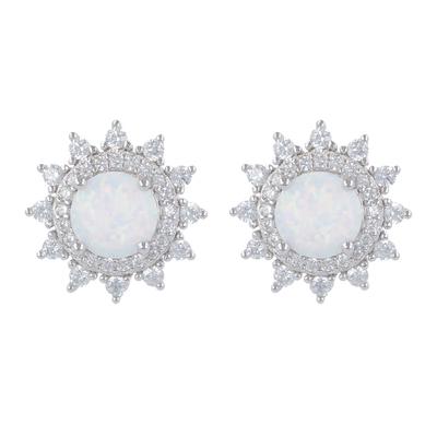 [R4797] - Brincos de Prata 'Deusa Opala' branco prateado (ródio) - 13 mm