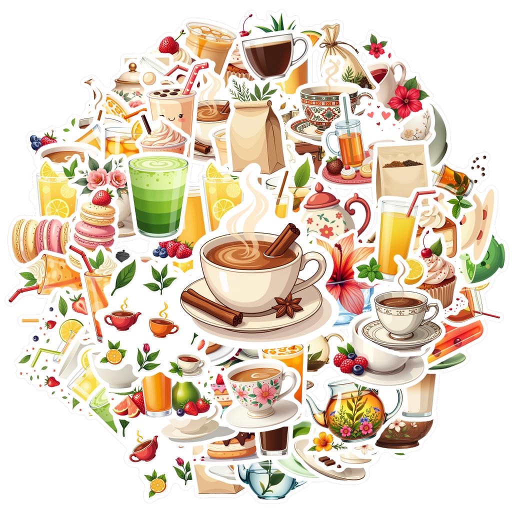 35-70pcs Beverage Dessert Stickers Aesthetic Decals Decoration Phone Luggage Water Bottle Graffiti Sticker School Supplies