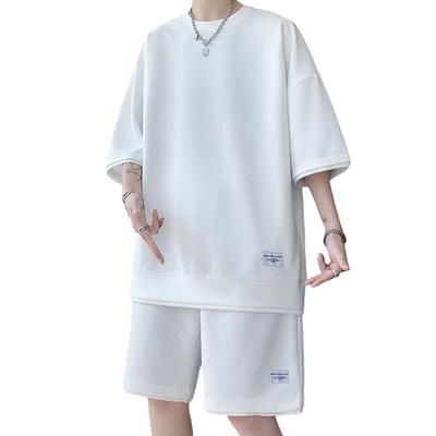 Sommerkleidung für Set kurzes Oberteil und Hose groß locker Oberteil und Hose kurzes Set Frühling und [Anzn] Herren, oben, T-Shirt, Ärmel, Set, Größe, schlicht, Passform,