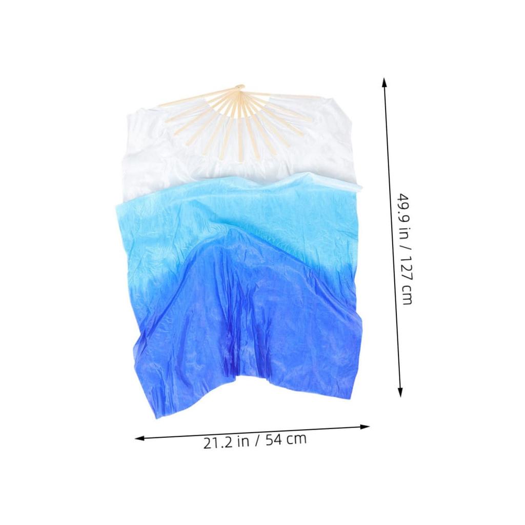 Bamboo Long Fan Veil Dance Streamer Flag Tai Chi Kung Fu Fan Stage Performance Fan Right Hand Fan Silk Fan Blue Gradient Belly Dance Cheering Goods