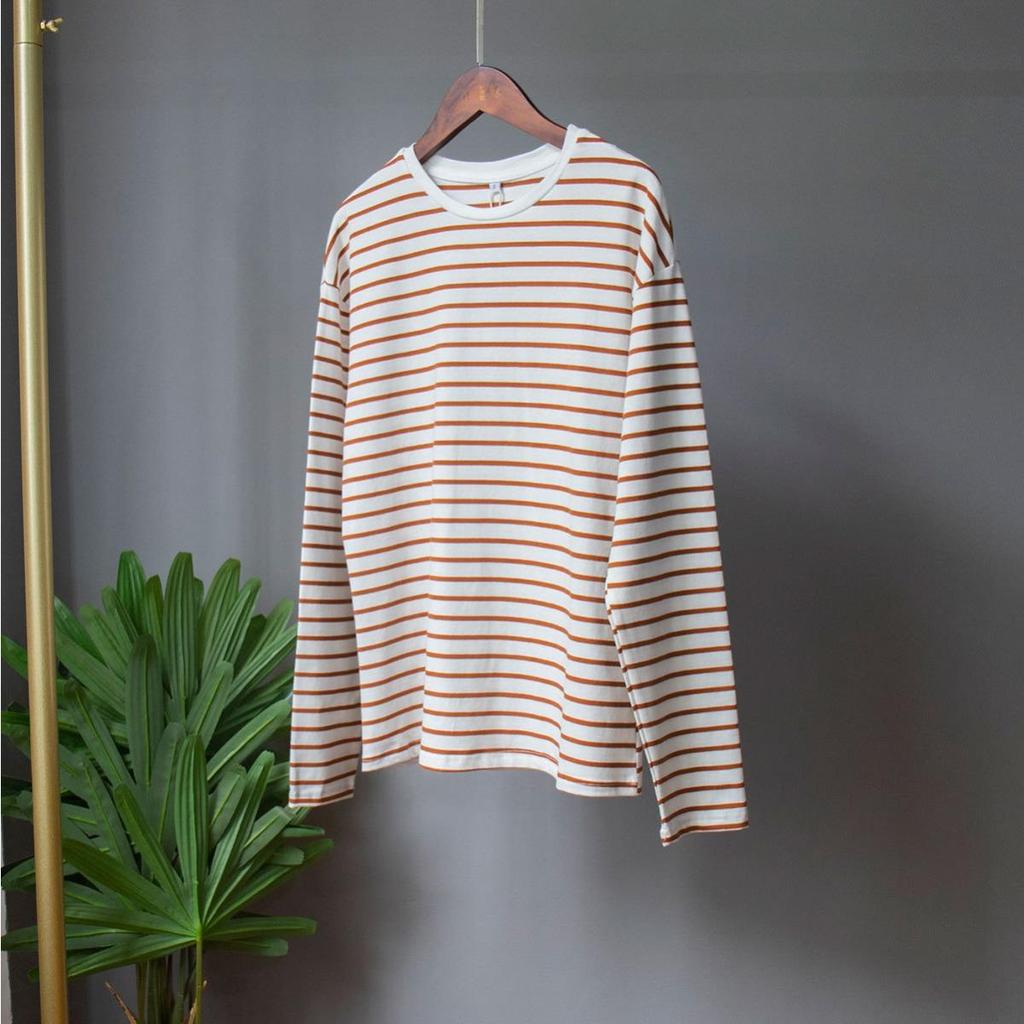Casual Women's Long Sleeve Round Neck Striped Cotton Top for Spring Fashion Versatile T-shirt America and Europe