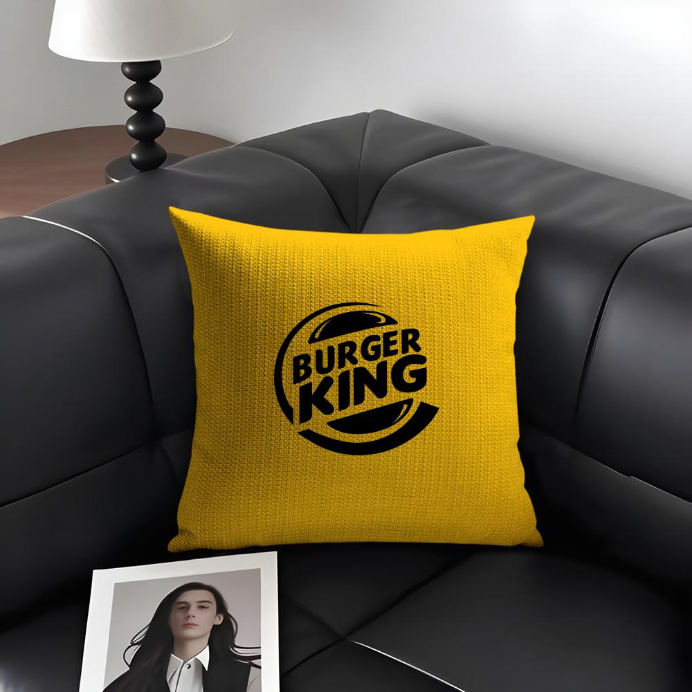H-Hun Burgerr King Brand Cushion Cover Natural Linen Organic Fabric Double-Sided Printing Sofa Home Decor Gift Pillow Case