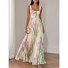 European And American Style Elegant Evening Dress Pleated Printed Dress Summer New Sleeveless Long Dress