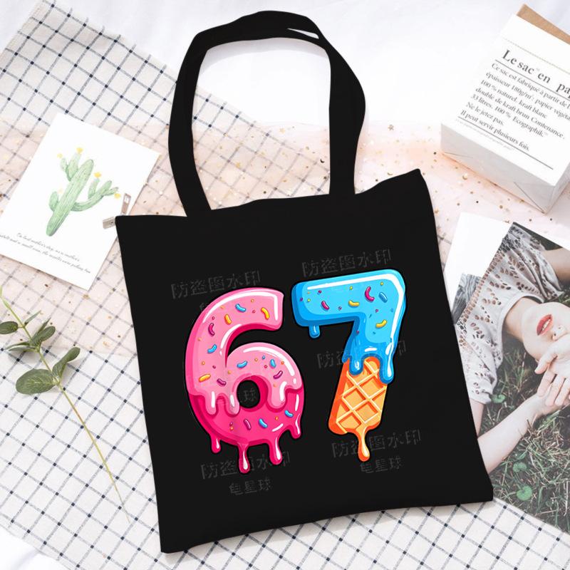 67 Ice Cream Drip Meme Funny Six Seven Gen Alpha Slang Canvas Bag no size чёрный