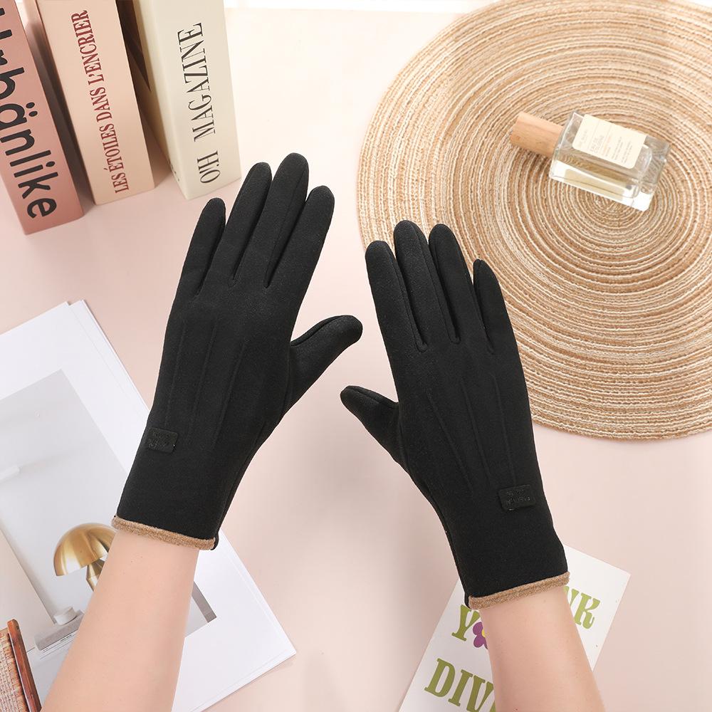 Warm Gloves for Women Rabbit Fleece Cute Bow Thickened Plush Windproof Riding Touch Screen Autumn and Winter Gloves