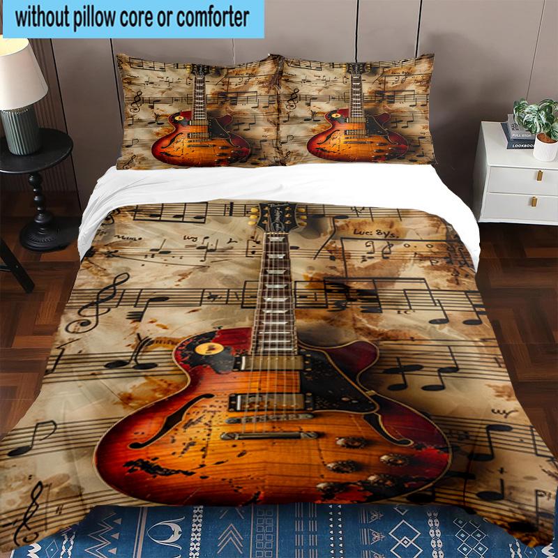 Guitar Notes Harmony 3pcs Bedding,Including 1pc Duvet Cover And 2pcs Pillowcases Perfect for Christmas,Ideal for Bedroom, Dormitory