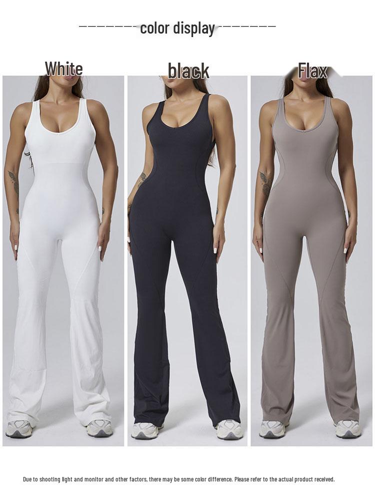 Premium Women's Yoga Suit - Peach Hip-Lifting One-Piece with Flared Pants