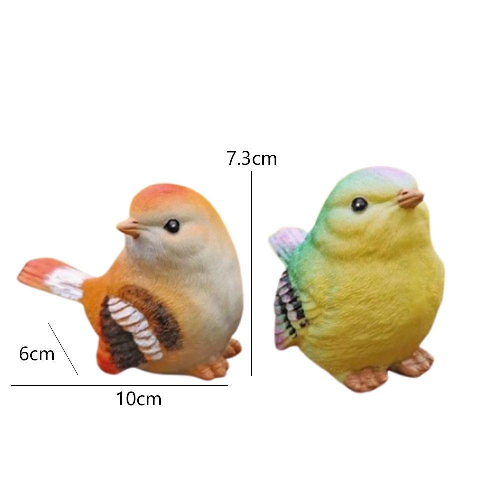 2pcs Resin Simulation Birds Figurine Mini Bird Sculpture Parrot Statue Home Decoration