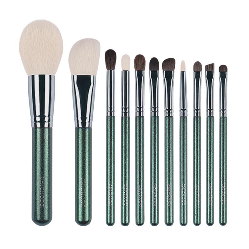 

Изумрудно-зеленый набор из 11 кистей для макияжа, роскошный мягкий набор косметических кистей из натурального ворса
