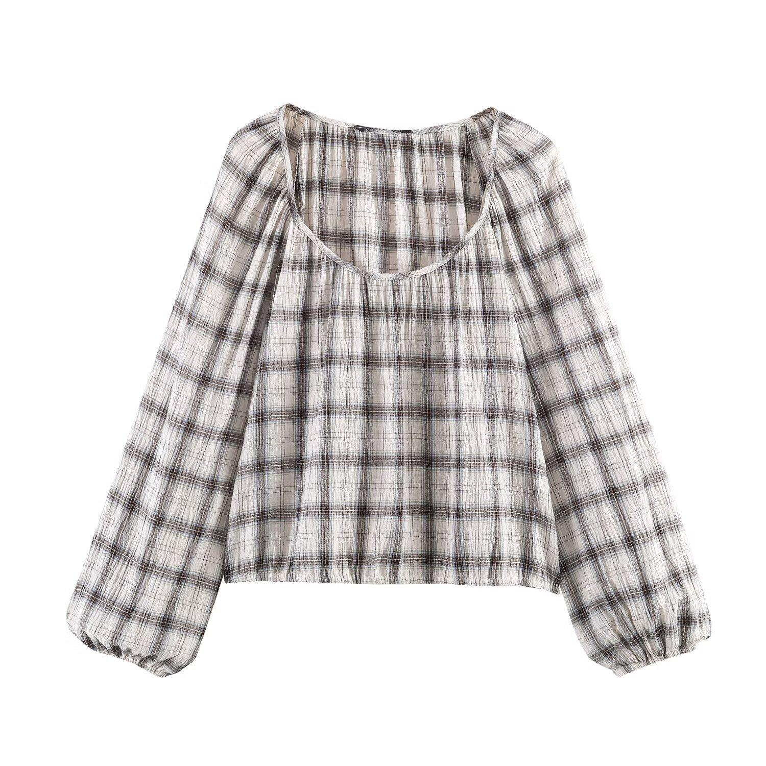 European and American style, new women s clothing, plaid elastic shirt, plaid asymmetrical skirt 1255414 XS