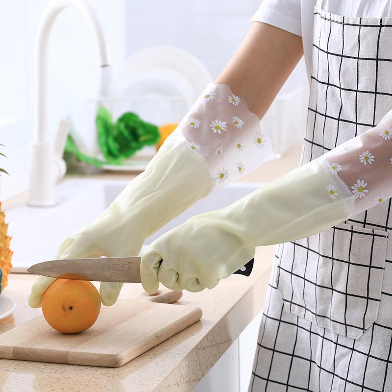 Jelly-Colored PVC Kitchen Cleaning Gloves with Elastic Cuffs - Waterproof and Latex-Free for Dishwashing and Laundry