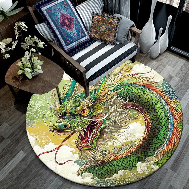 Fantasy Dragon Round Area Rug,Carpet Rug for Living Room Bedroom Sofa Playroom Decor,Non-slip Floor Mat