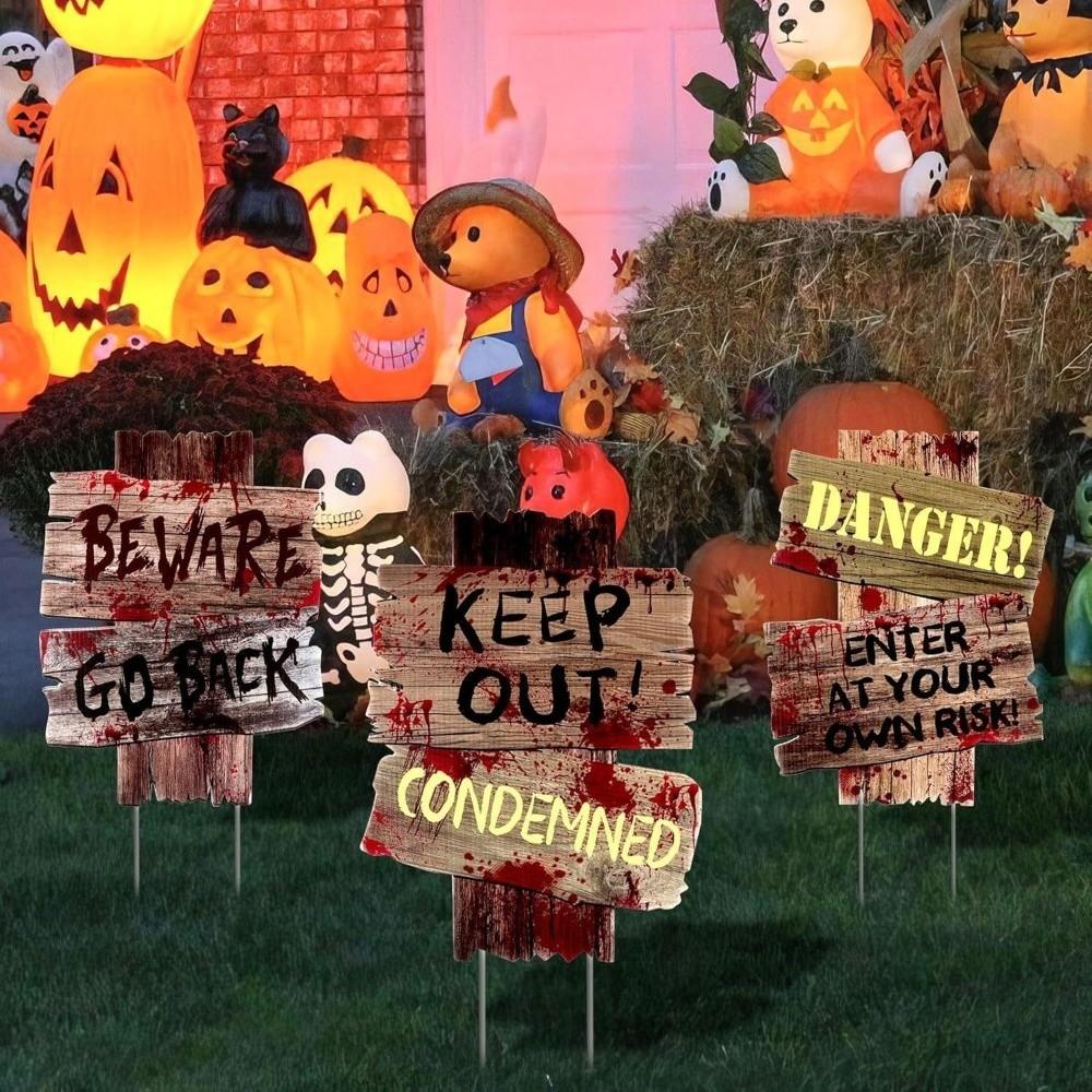 Plastic Material Halloween Warning Signs Vintage Style Yard Garden Signage Home Decor