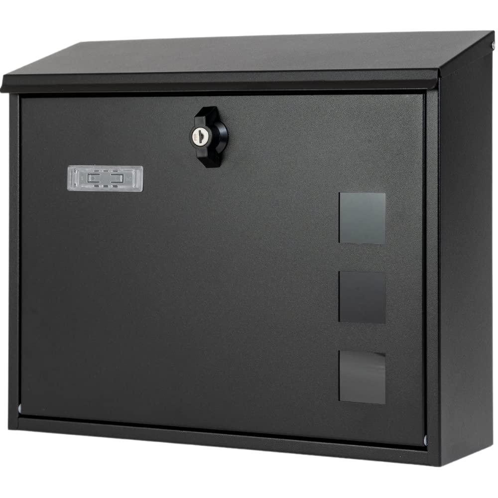 Kabapost Twist with Black Mailbox, Wall-Mounted, Large, Lock, Key, Horizontal,