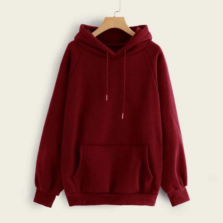 Casual Hooded Sweatshirt Women Solid Color Pullover Long Sleeve Pocket S кларет