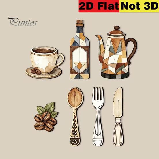 Retro Kitchen Decorations 7Pcs Farmhouse Coffee Themed Wooden Wall Decor, 2D Flat Art Theme Plaques, Rustic Ornaments for Home Dining Room Cafe