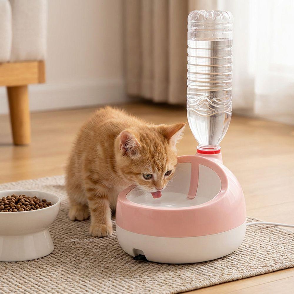 Splash-Proof Gravity Pet Drinking Station Leak Proof Cat Dog Water Bowl Fit Standard Bottle