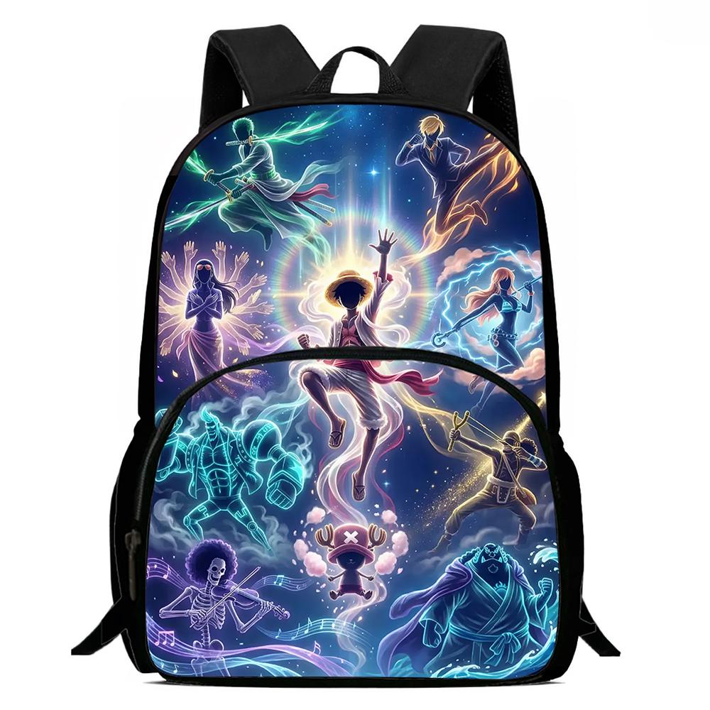 One Piece 15 Inch Front Pocket Backpack for Boys Girls Best Gifts Lightweight Durable Cartoon School Bookbag for Children Travel