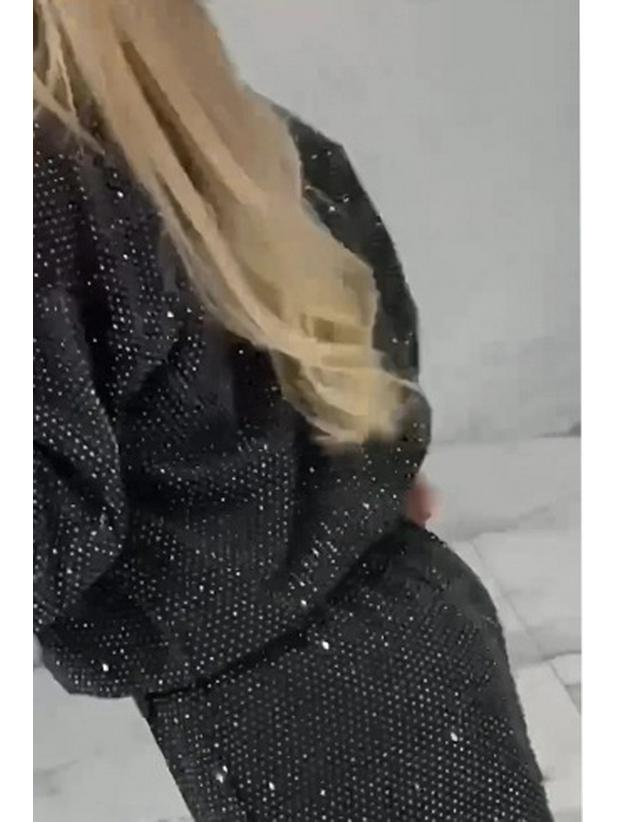 2024 European & American Fall/Winter Women's Casual Round Neck Long Sleeve Hot-Drilled Drawstring Ankle-Cuff Set