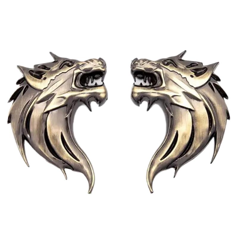 2pcs Wolf Totem Badge Car Personality Wolf Head Metal Car Sticker Modified Car Logo Wolf Head Sticker Metal Wolf Logo