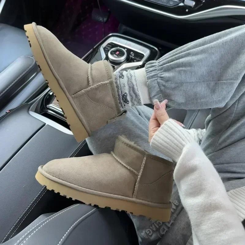 Fashion NO-LOGO genuine sheepskin wool, classic mini sheepskin snow boots, chestnut casual warm boots for women platform boots