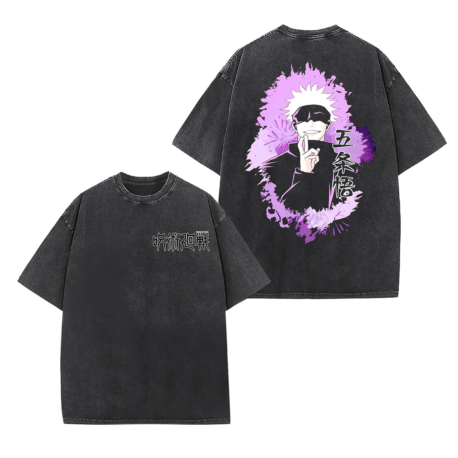 

Japan Anime Jujutsu Kaisen Gojo Satoru Graphic T-shirt Men Vintage Washed Tshirts Casual Cotton T Shirt Harajuku Manga Tops XXL чорний