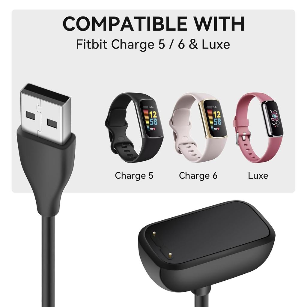 2 Pack for Fitbit Charge 5 / Charge 6 / Luxe USB Smartwatch Charger Replacement Charger