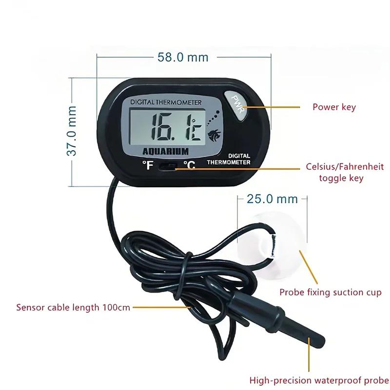 Digital LCD Aquarium Thermometer Waterproof Fish Tank Temperature Sensor with Probe Suction Cup ST-3